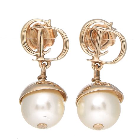 dior gold pearl earrings